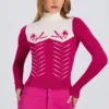 Haut ajusté à manches longues en maille, rose magenta Haut ajusté à manches longues en maille, rose magenta