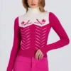 Haut ajusté à manches longues en maille, rose magenta Haut ajusté à manches longues en maille, rose magenta