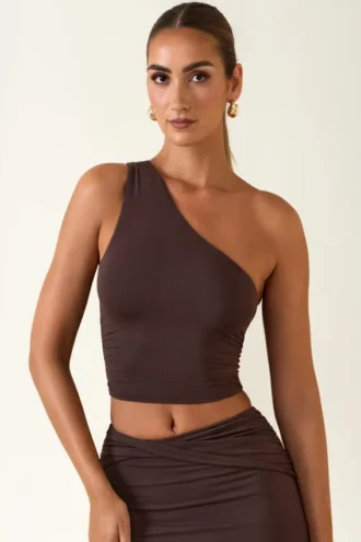 Haut asymétrique Andi en modal, couleur chocolat