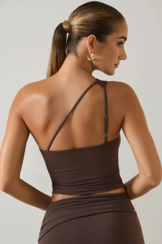 Haut asymétrique Andi en modal, couleur chocolat