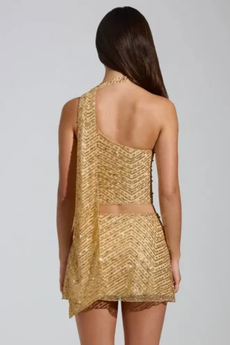 Haut asymétrique Cosette orné d&rsquo;un détail foulard en doré