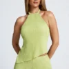 Haut asymétrique à dos nu et col licou Elania, vert olive Haut asymétrique à dos nu et col licou Elania, vert olive