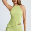 Haut asymétrique à dos nu et col licou Elania, vert olive Haut asymétrique à dos nu et col licou Elania, vert olive