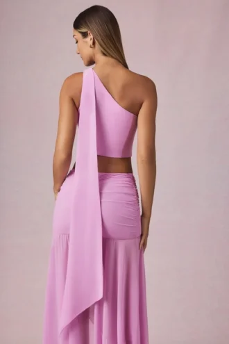 Haut asymétrique à détail foulard Rae en rose orchidée