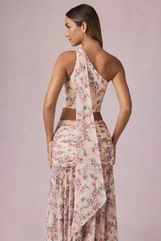 Haut asymétrique à motif floral primevère avec détail foulard Rae