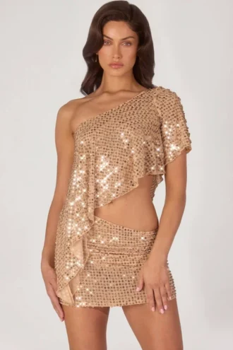 Haut asymétrique à une épaule Callista orné de paillettes