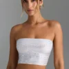 Haut bandeau à dos noué et orné Nanaka en blanc