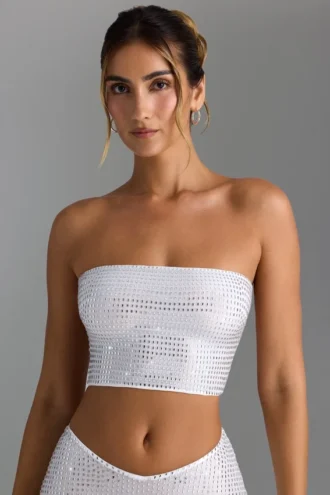 Haut bandeau à dos noué et orné Nanaka en blanc