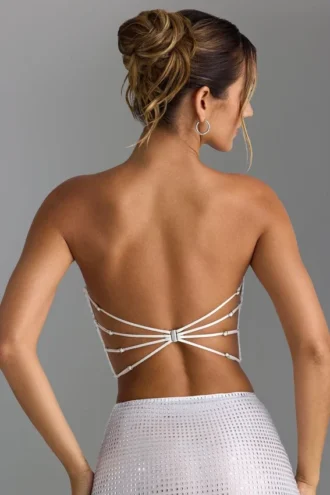 Haut bandeau à dos noué et orné Nanaka en blanc