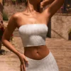 Haut bandeau à dos noué et orné Nanaka en blanc