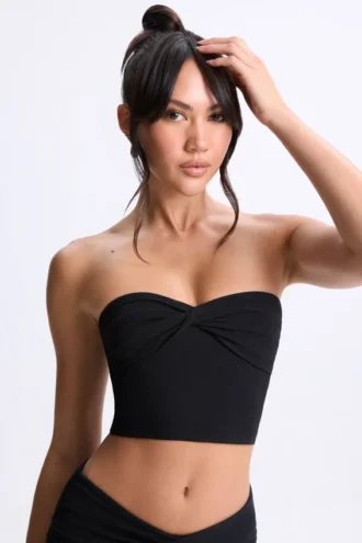 Haut bandeau Edie en modal avec nœud sur le devant, noir