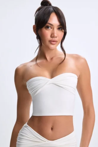 Haut bandeau Edie en modal à nœud sur le devant, blanc