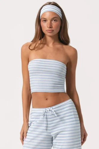 Haut bandeau en jersey côtelé à rayures bleues