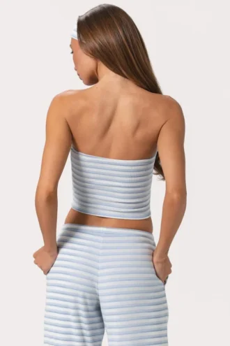 Haut bandeau en jersey côtelé à rayures bleues