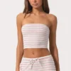 Haut bandeau en jersey côtelé à rayures roses