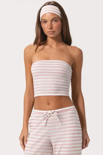Haut bandeau en jersey côtelé à rayures roses