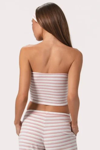 Haut bandeau en jersey côtelé à rayures roses