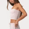 Haut bandeau en jersey côtelé à rayures roses