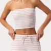Haut bandeau en jersey côtelé à rayures roses