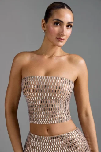 Haut bandeau orné Charnelle, couleur amande