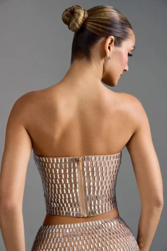 Haut bandeau orné Charnelle, couleur amande