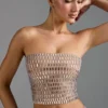 Haut bandeau orné Charnelle, couleur amande