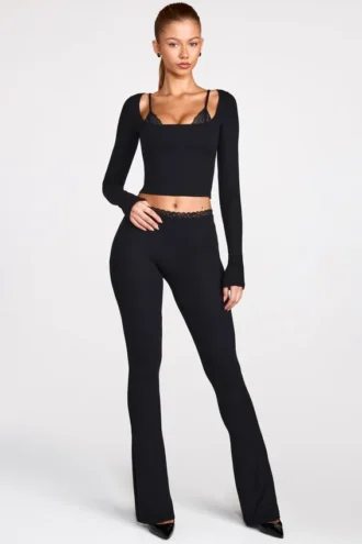 Pantalon évasé taille mi-haute Philippa en modal noir