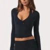 Haut cache-cœur en jersey doux noir Haut cache-cœur en jersey doux noir