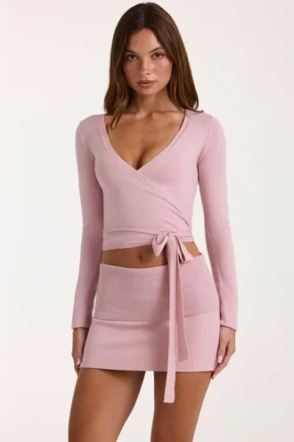 Haut cache-cœur en maille douce, couleur Blush