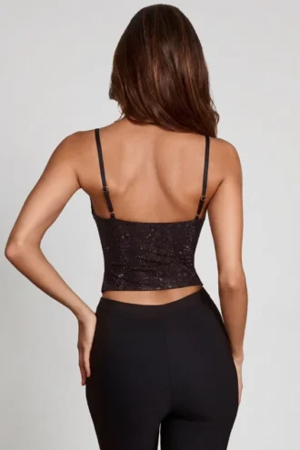 Haut à col bénitier et découpe transparente Armelia en noir