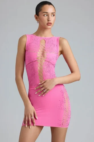 Haut à col haut et lacets décorés Gracie, rose bubblegum