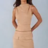 Haut à col roulé en simili-suède Aurelle couleur beige Haut à col roulé en simili-suède Aurelle couleur beige