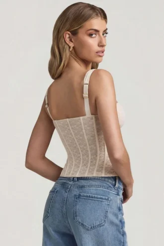 Haut corset à armatures en dentelle Junia, couleur ivoire