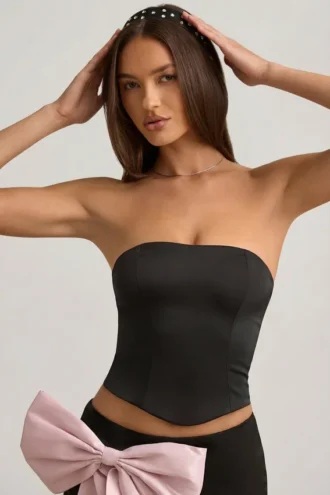 Haut corset Audrina à découpes et nœud, noir