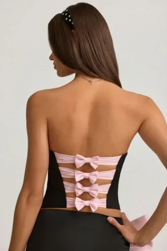 Haut corset Audrina à découpes et nœud, noir