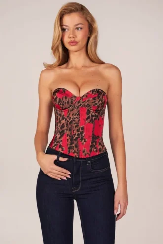 Haut corset bandeau à lacets Rose  imprimé léopard rose