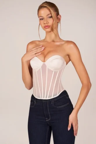Haut corset bandeau à lacets Zoa  en ivoire