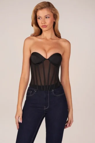 Haut corset bandeau à lacets Zoa  en noir