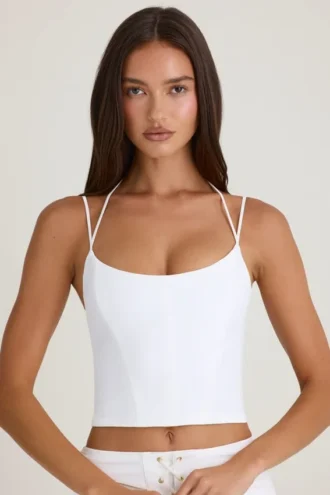 Haut corset à bretelles et dos nu Elba en blanc