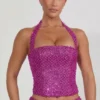 Haut corset à dos nu orné Caralie en magenta Haut corset à dos nu orné Caralie en magenta