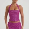 Haut corset à dos nu orné Caralie en magenta Haut corset à dos nu orné Caralie en magenta