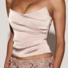Haut corset drapé en satin et dentelle Yulea, couleur or Haut corset drapé en satin et dentelle Yulea, couleur or