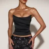 Haut corset drapé en satin Yulea avec laçage, noir et violet Haut corset drapé en satin Yulea avec laçage, noir et violet