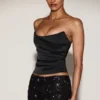 Haut corset drapé en satin Yulea avec laçage, noir et violet Haut corset drapé en satin Yulea avec laçage, noir et violet
