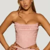 Haut corset drapé orné de perles en rose lavande Haut corset drapé orné de perles en rose lavande