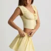 Haut corset en popeline de coton froncée Faela, couleur jaune citron Haut corset en popeline de coton froncée Faela, couleur jaune citron