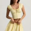 Haut corset en popeline de coton froncée Faela, couleur jaune citron Haut corset en popeline de coton froncée Faela, couleur jaune citron