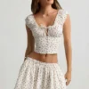 Haut corset en popeline de coton froncée Faela à imprimé de roses Haut corset en popeline de coton froncée Faela à imprimé de roses