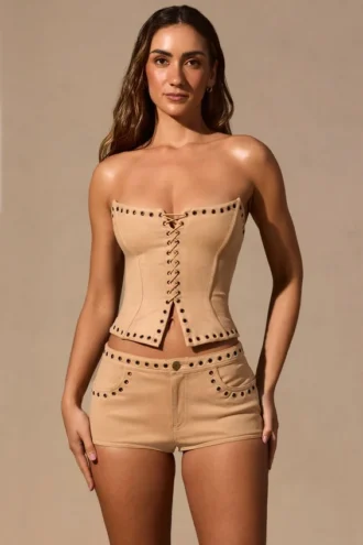 Haut corset à lacets Ailoria  en beige