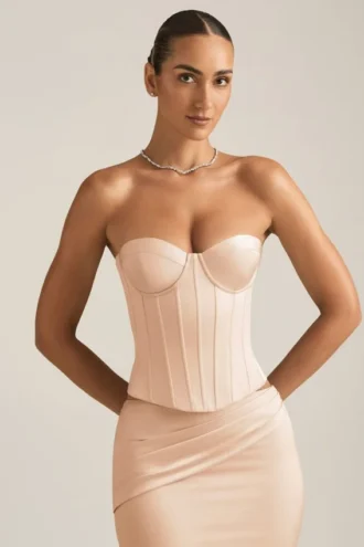 Haut corset à lacets Araminta en beige doré